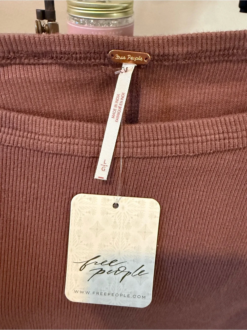 Free People Brown Embellished Long Sleeve Crewneck Top